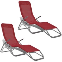 Sun Loungers 2 pcs Steel Frame and Textilene Red vidaXL