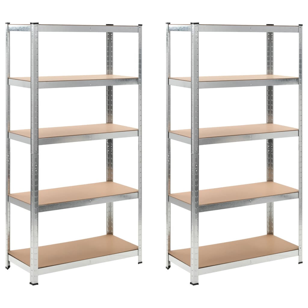 5-Layer Heavy-duty Shelves 2 pcs Silver Steel&Engineered Wood vidaXL