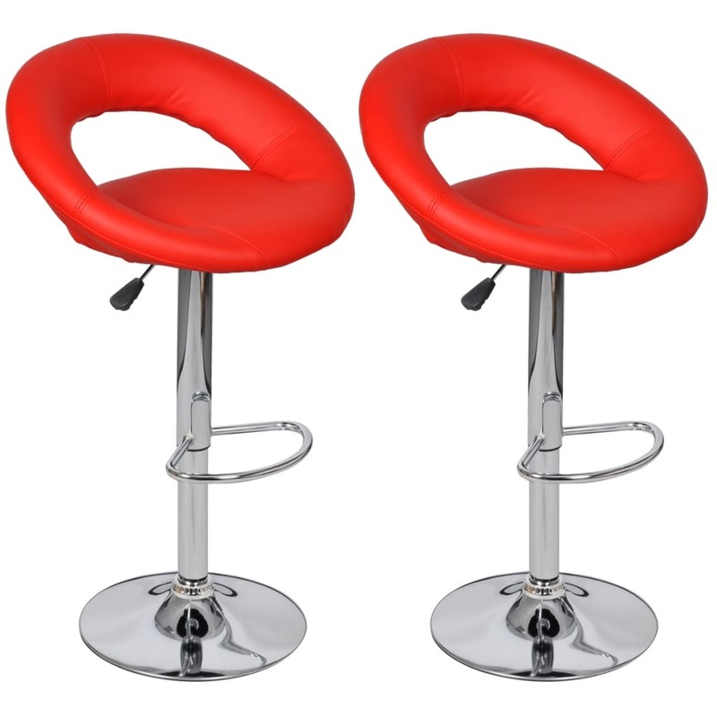 Buy 2x Leather Bar Stool Red Kitchen Dining Chair Gas Lift Modern