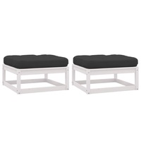 Garden Footstools with Cushions 2 pcs White Solid Pinewood vidaXL