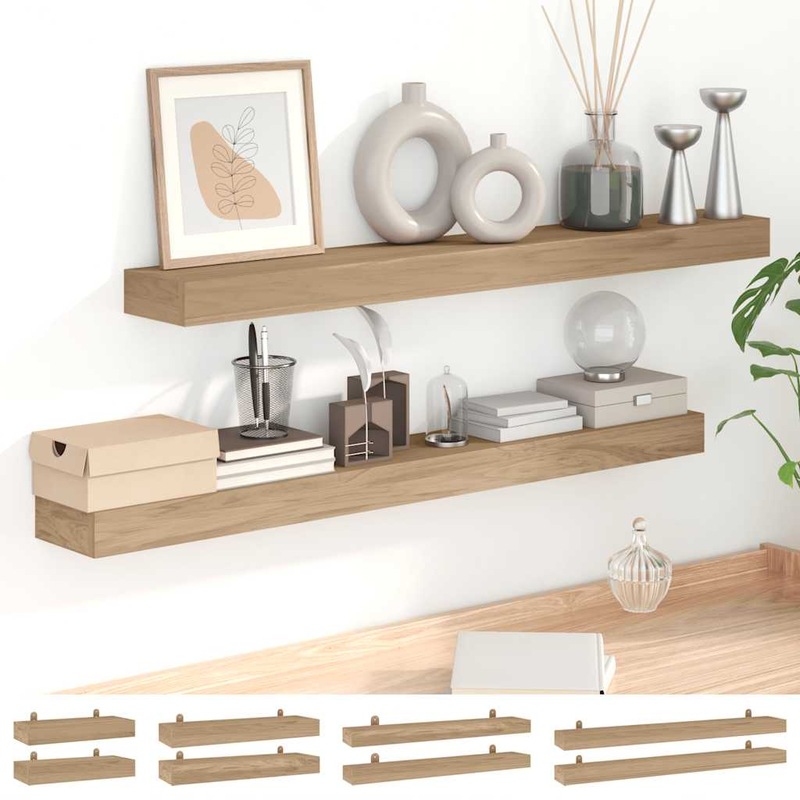 Buy vidaXL 2x Solid Wood Teak Wall Shelves Hanging Display Multi Sizes MyDeal