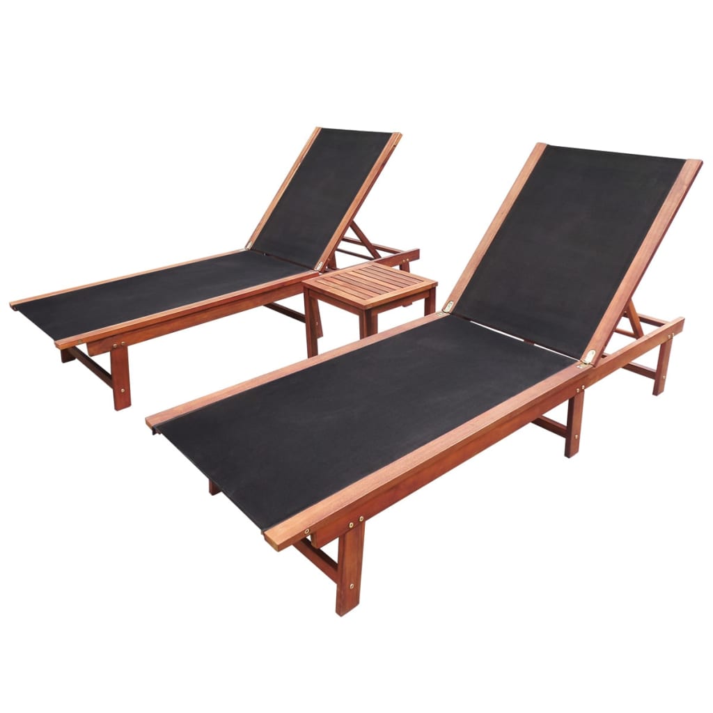 Sun Loungers 2 pcs with Table Solid Acacia Wood and Textilene vidaXL