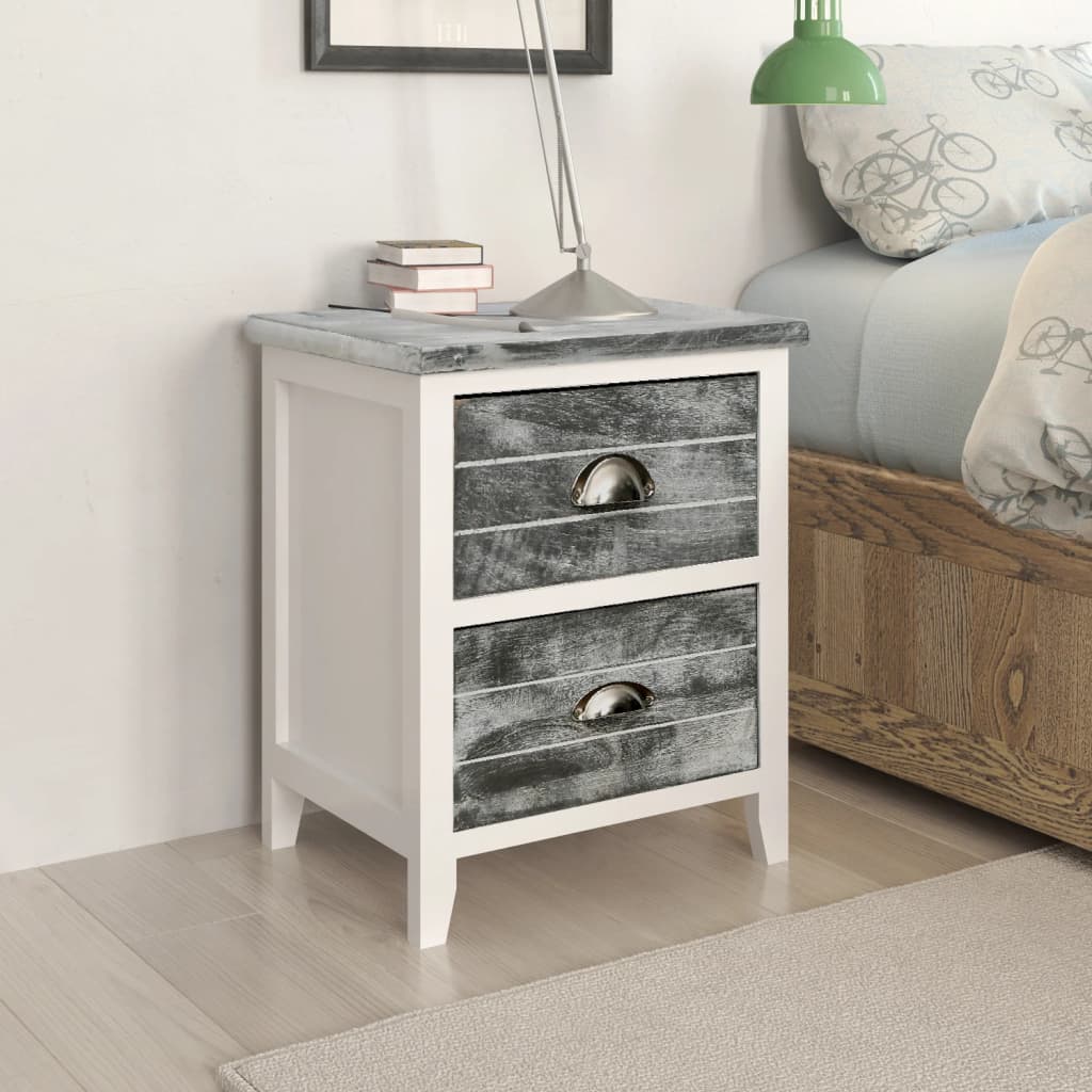 Nightstand 2 pcs with 2 Drawers Grey and White vidaXL