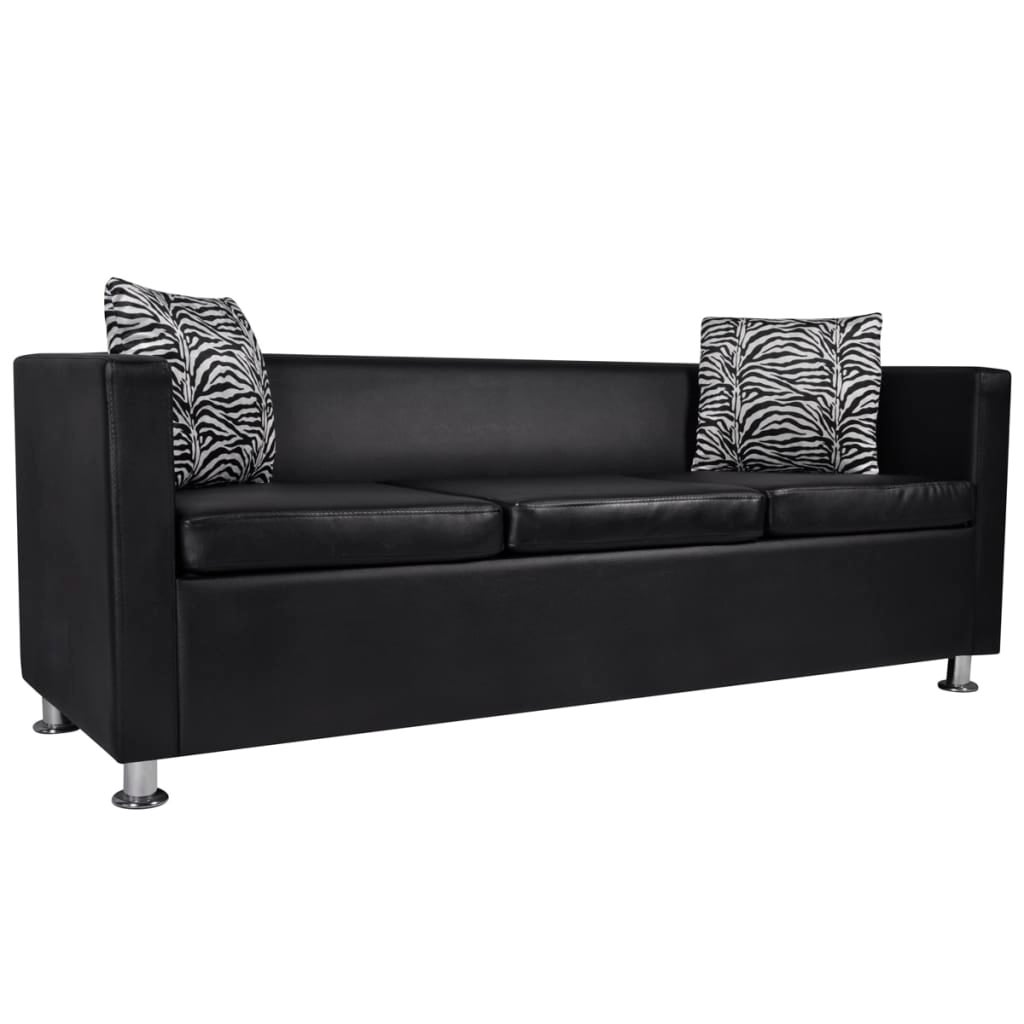 Sofa 3-Seater Artificial Leather Black vidaXL