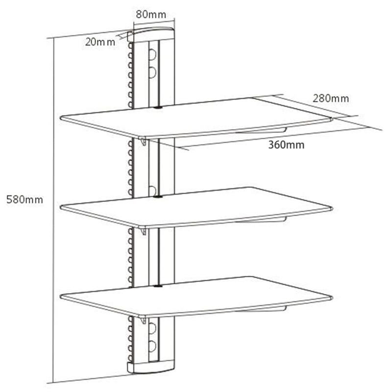 Buy 3tier Wall Mounted Glass DVD Shelf Black MyDeal
