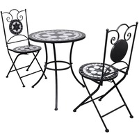3 Piece Bistro Set Ceramic Tile Black and White vidaXL