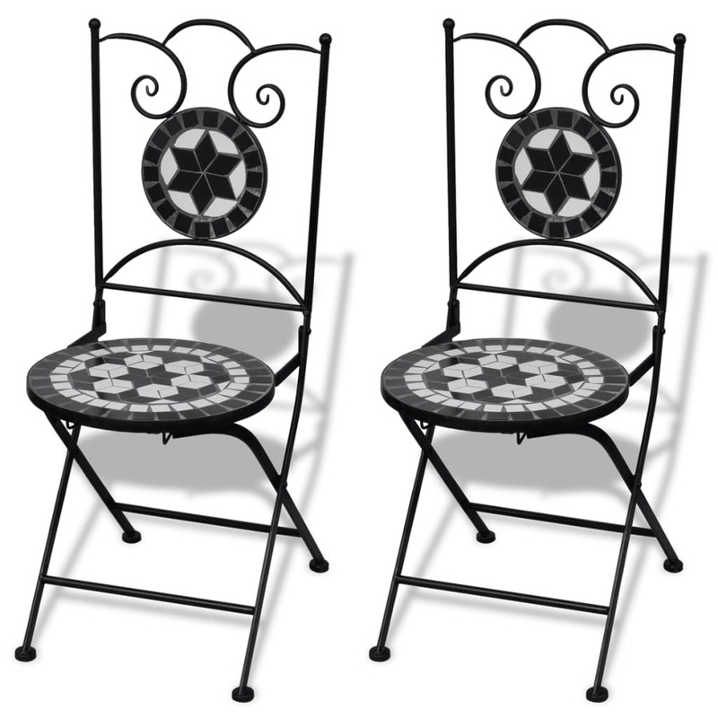 vidaXL 3 Piece Bistro Set Mosaic Black and White Outdoor Dining