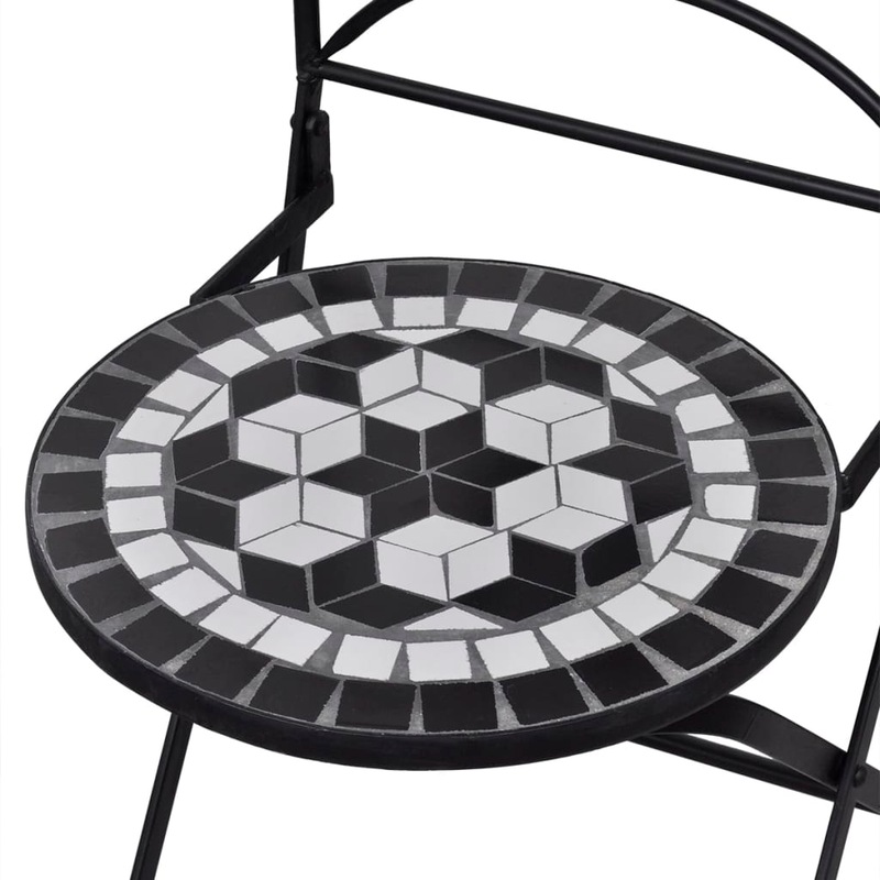 Buy 3 Piece Bistro Set Ceramic Tile Black and White MyDeal