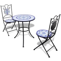 3 Piece Bistro Set Ceramic Tile Blue and White vidaXL