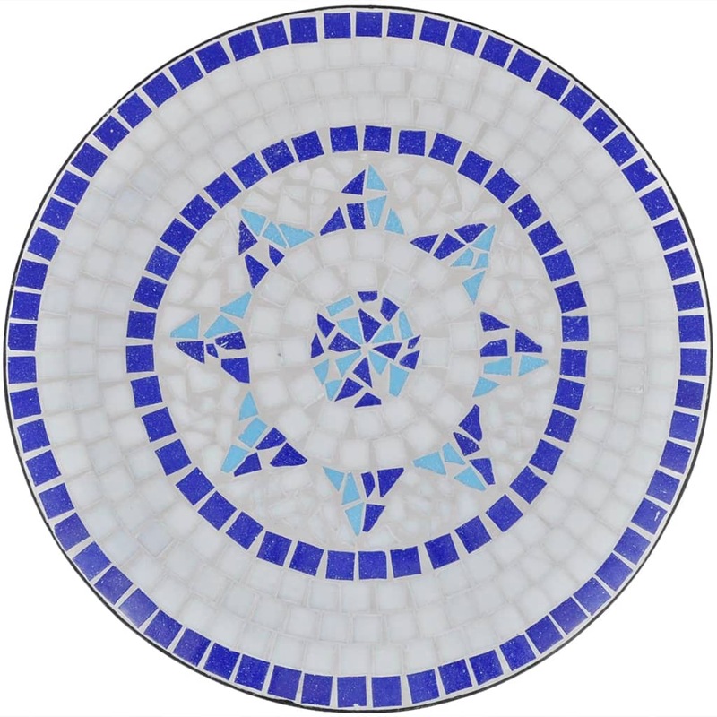 vidaXL Bistro Table 60cm Mosaic with 2 Chairs Blue and White Garden