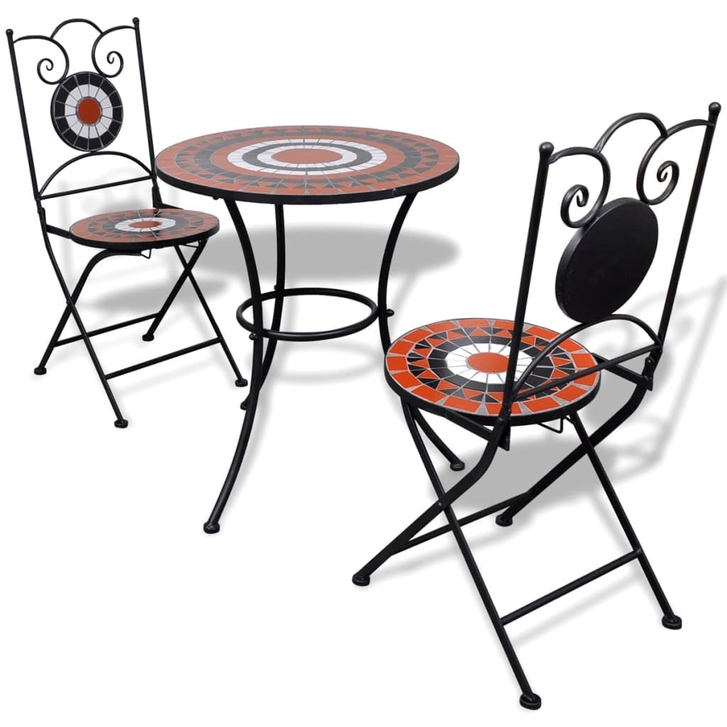 Bistro Table 60cm Mosaic with 2 Chairs Terracotta / White Mosaic