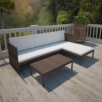 3 Piece Garden Lounge Set with Cushions Poly Rattan Brown vidaXL