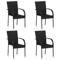 4x Stackable Outdoor Chairs Poly Rattan Black Outdoor Patio Seating