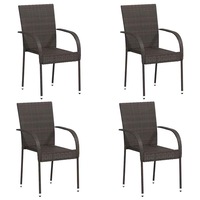 4x Stackable Outdoor Chairs Poly Rattan Brown Outdoor Patio Seating