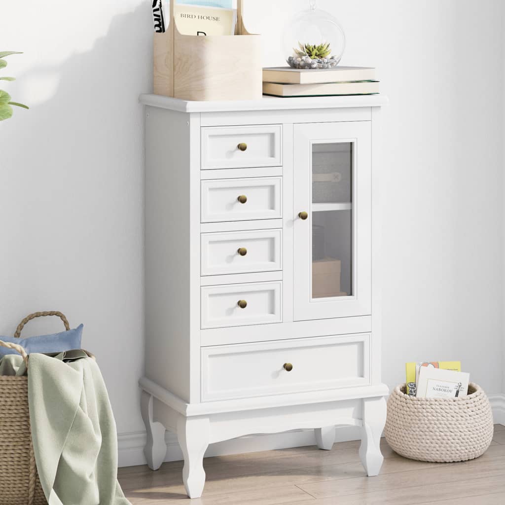 Cabinet with 5 Drawers 2 Shelves White vidaXL