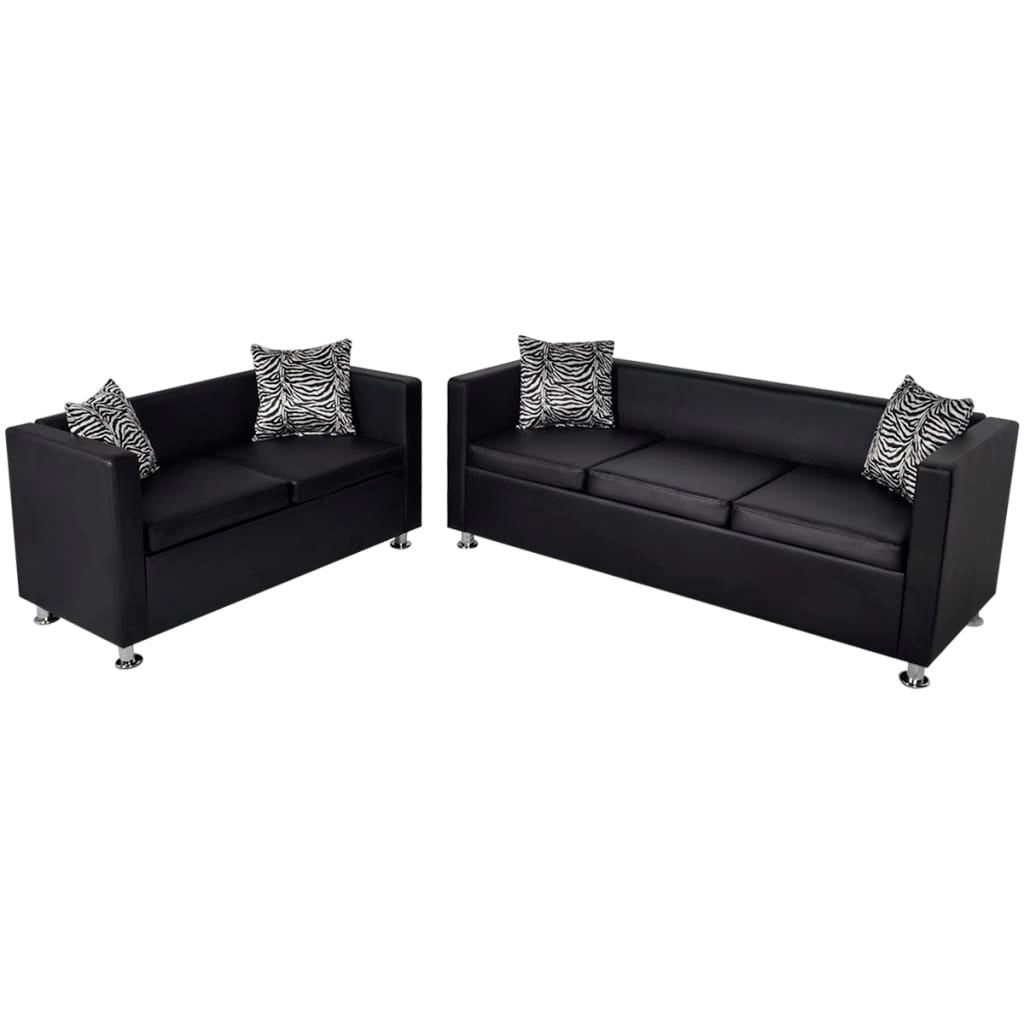 Sofa Set Artificial Leather 3-Seater and 2-Seater Black vidaXL