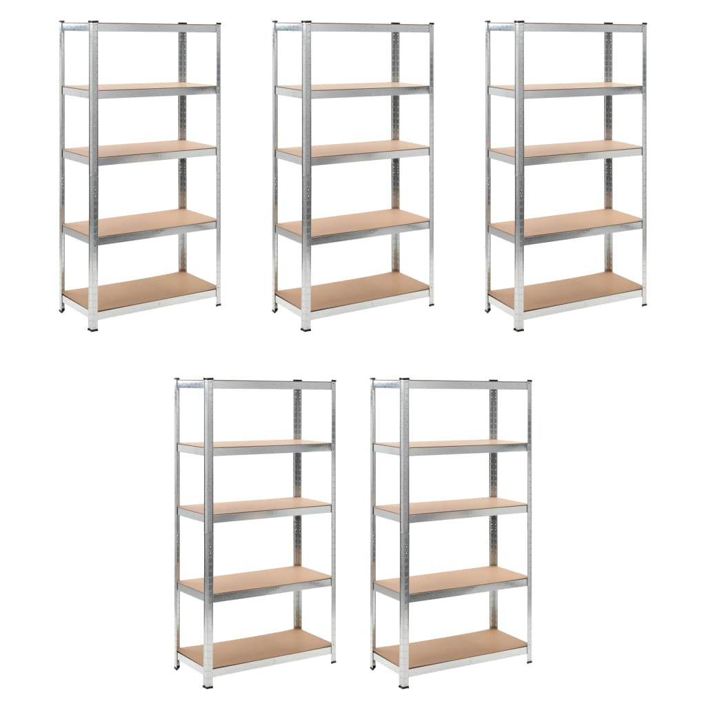 5-Layer Heavy-duty Shelves 5 pcs Silver Steel&Engineered Wood vidaXL