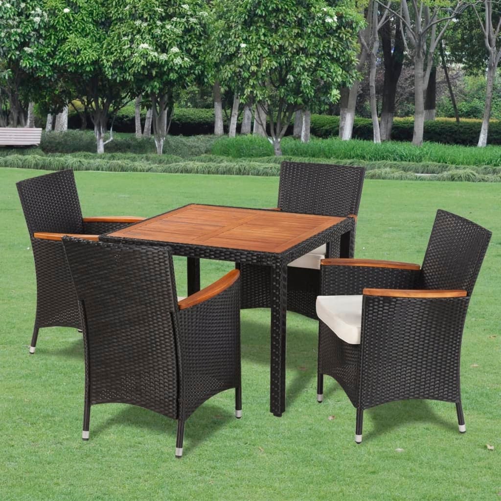 5 Piece Outdoor Dining Set with Cushions Poly Rattan Black vidaXL