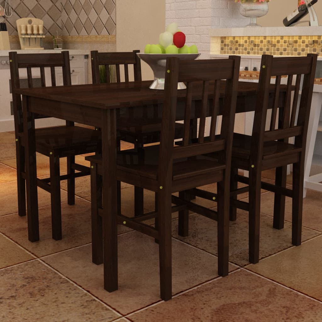 Wooden Dining Table with 4 Chairs Brown Kitchen Dining Room Furniture