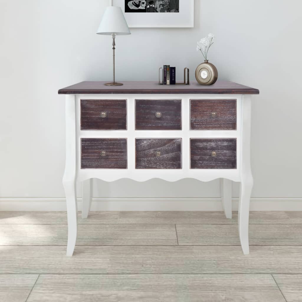 Console Cabinet 6 Drawers Brown and White Wood vidaXL