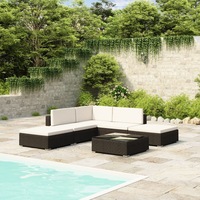 6 Piece Garden Lounge Set with Cushions Poly Rattan Black vidaXL