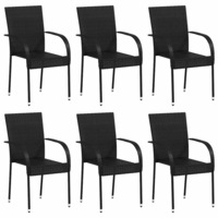 6x Stackable Outdoor Chairs Poly Rattan Black Outdoor Patio Seating