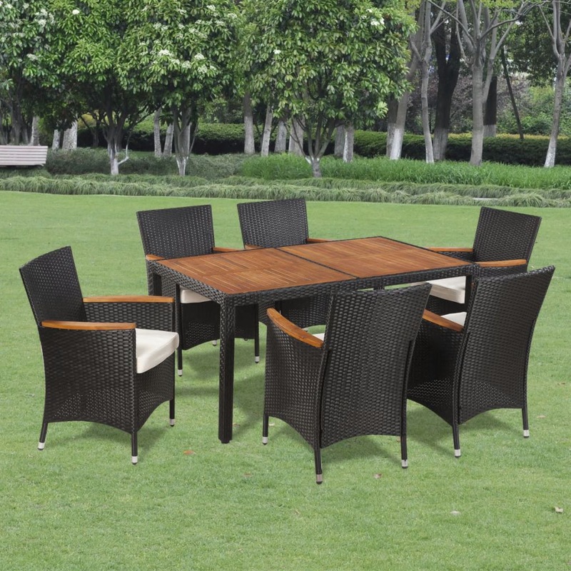 Buy 7 Piece Outdoor Dining Set with Cushions Poly Rattan Black MyDeal