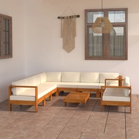 9 Piece Garden Lounge Set with Cream White Cushions Acacia Wood vidaXL