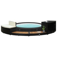Spa Surround Black Poly Rattan and Acacia Wood vidaXL