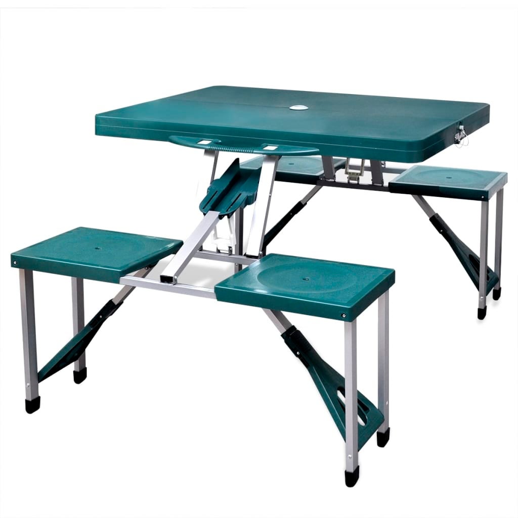 Foldable Camping Table Set with 4 Stools Aluminium Extra Light Green vidaXL