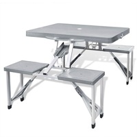 Foldable Camping Table Set with 4 Stools Aluminium Extra Light Grey vidaXL