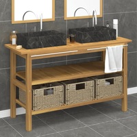 Bathroom Vanity Cabinet with Black Marble Sinks Solid Wood Teak vidaXL