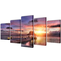 Canvas Wall Print Set Beach with Pavilion 200 x 100 cm vidaXL