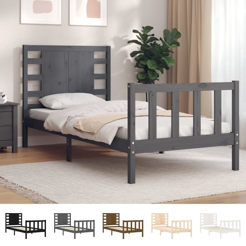 Buy vidaXL Bed Frame Slat Bed Base Mattress Foundation with Headboard ...