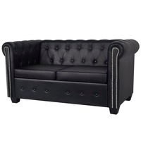 Chesterfield 2-Seater Artificial Leather Black vidaXL