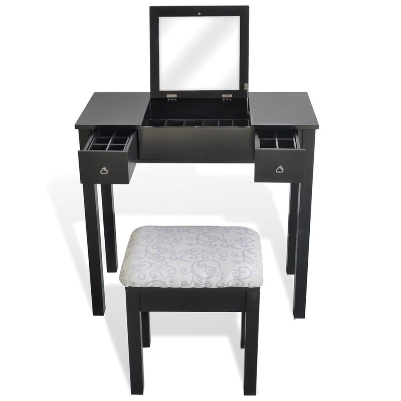 Dressing Table with Stool and 1 Flip-up Mirror Black - MyDeal