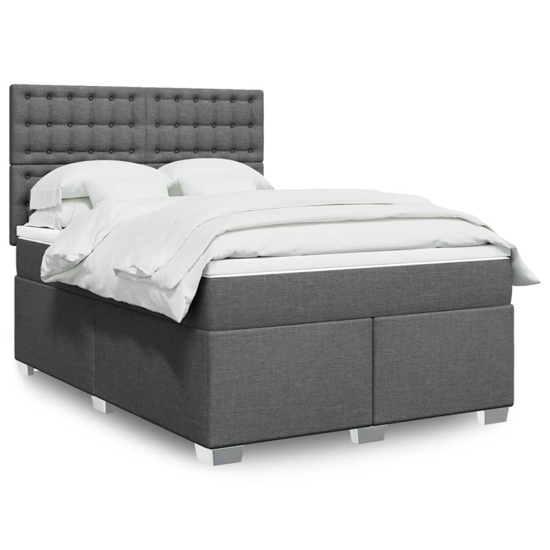 Buy Box Spring Bed with Mattress Dark Grey Double Fabric vidaXL MyDeal