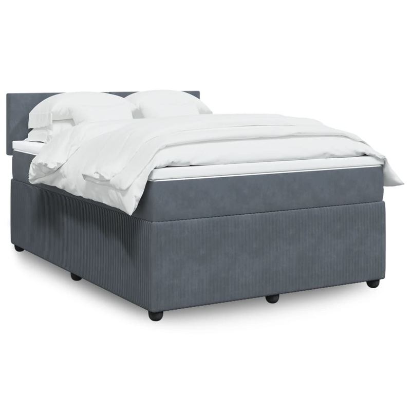 Buy Box Spring Bed with Mattress Dark Grey Double Velvet vidaXL MyDeal