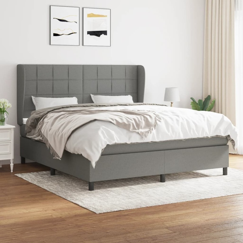 Buy Box Spring Bed with Mattress Dark Grey Fabric Double/Queen Multi Models vidaXL MyDeal