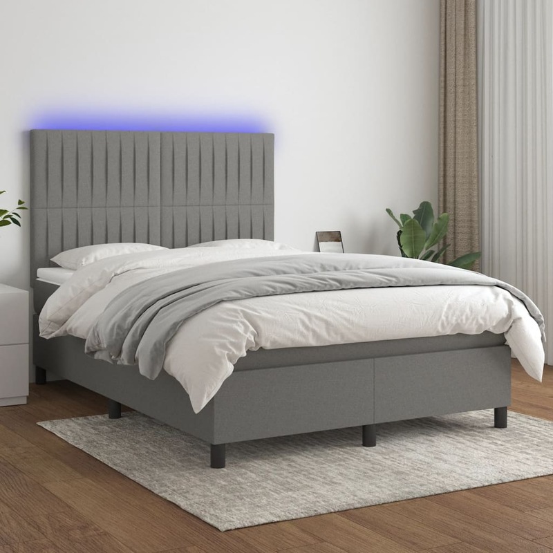 Buy Box Spring Bed with Mattress&LED Dark Grey Fabric vidaXL MyDeal