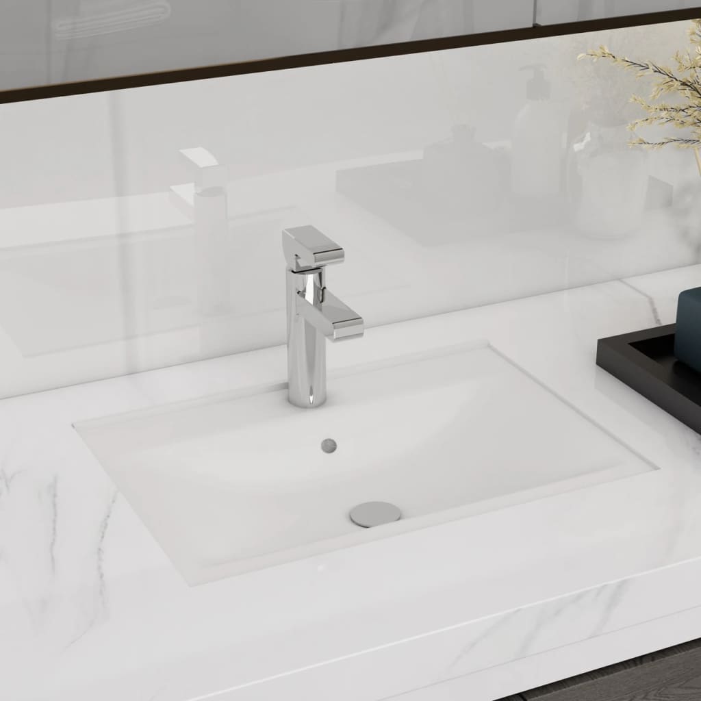 Ceramic Bathroom Sink Basin Faucet/Overflow Hole White Rectangular vidaXL