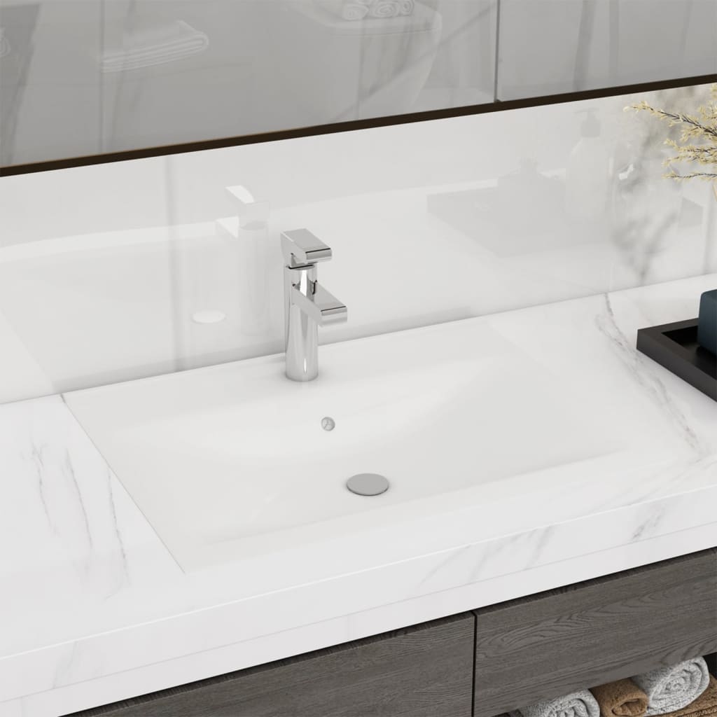Luxury Ceramic Basin Rectangular Sink White with Faucet Hole vidaXL