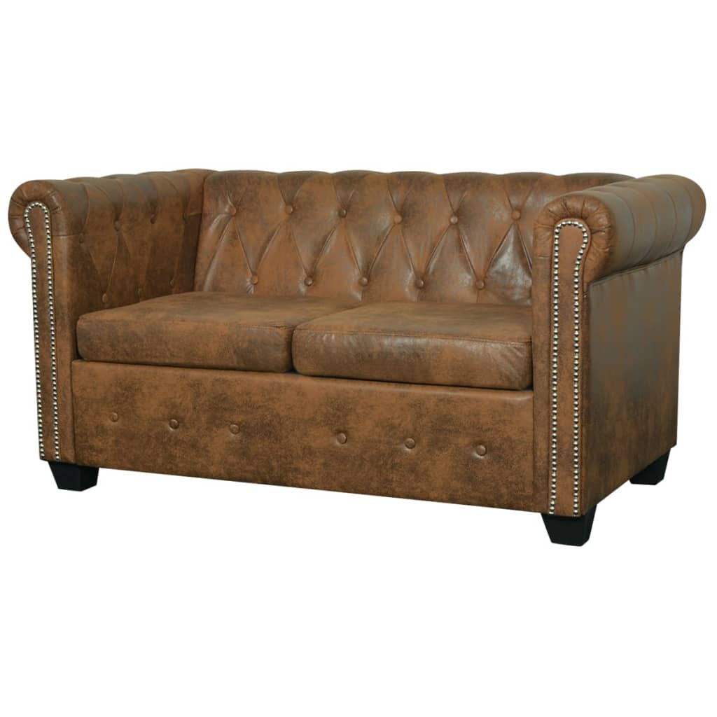 Chesterfield Sofa 2-Seater Artificial Leather Brown vidaXL