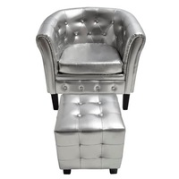 Tub Chair with Footstool Silver Faux Leather vidaXL