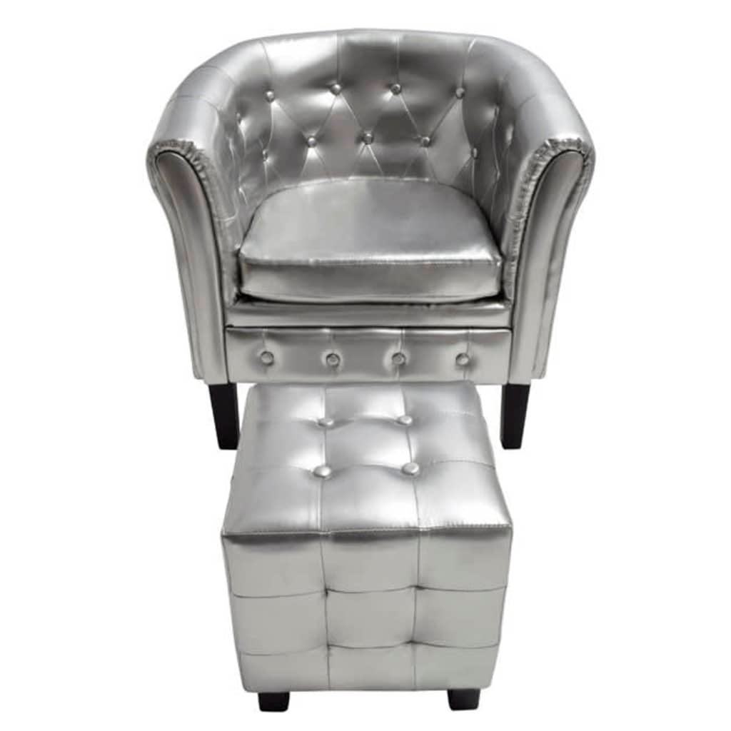 Tub Chair with Footstool Silver Faux LeathervidaXL