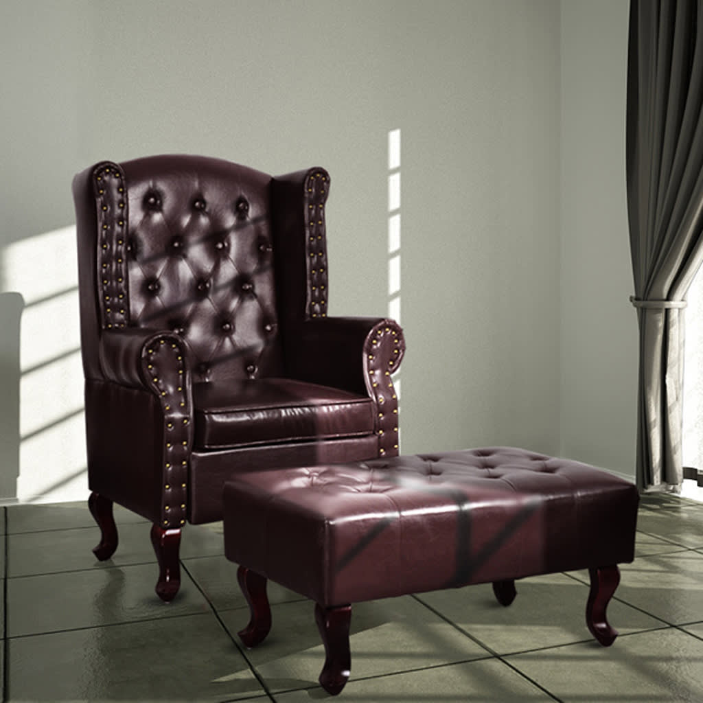 Armchair with Footstool Dark Brown Faux Leather vidaXL