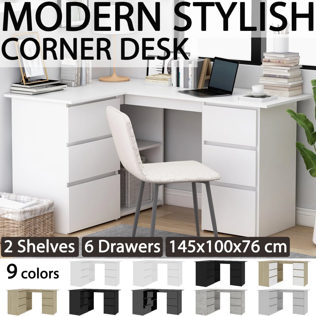 Corner Desk 145cm Chipboard Home Office Furniture Stand Multi Colours