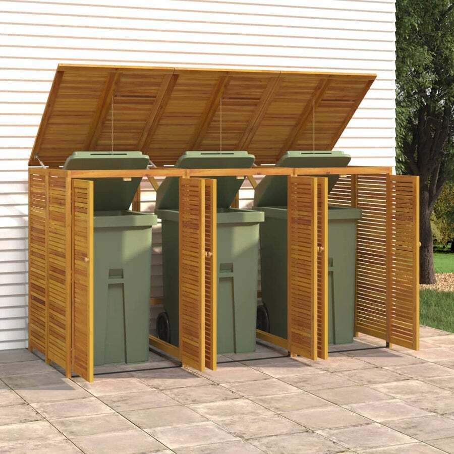 Buy Triple Garbage Bin Shed Rubbish Bin Waste Container Solid Wood ...