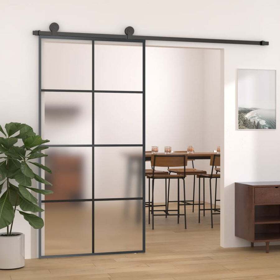 Buy Sliding Door Aluminium and ESG Glass 102.5x205 cm Black vidaXL - MyDeal