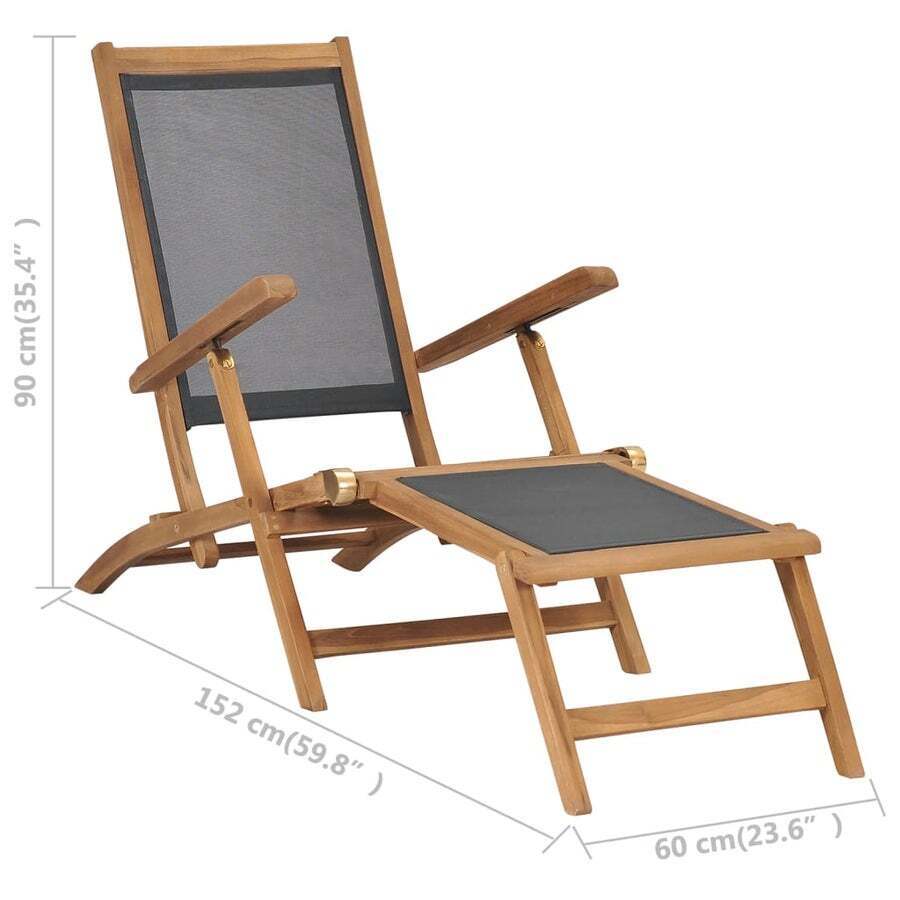 Buy Deck Chair with Footrest Solid Teak Wood Black MyDeal